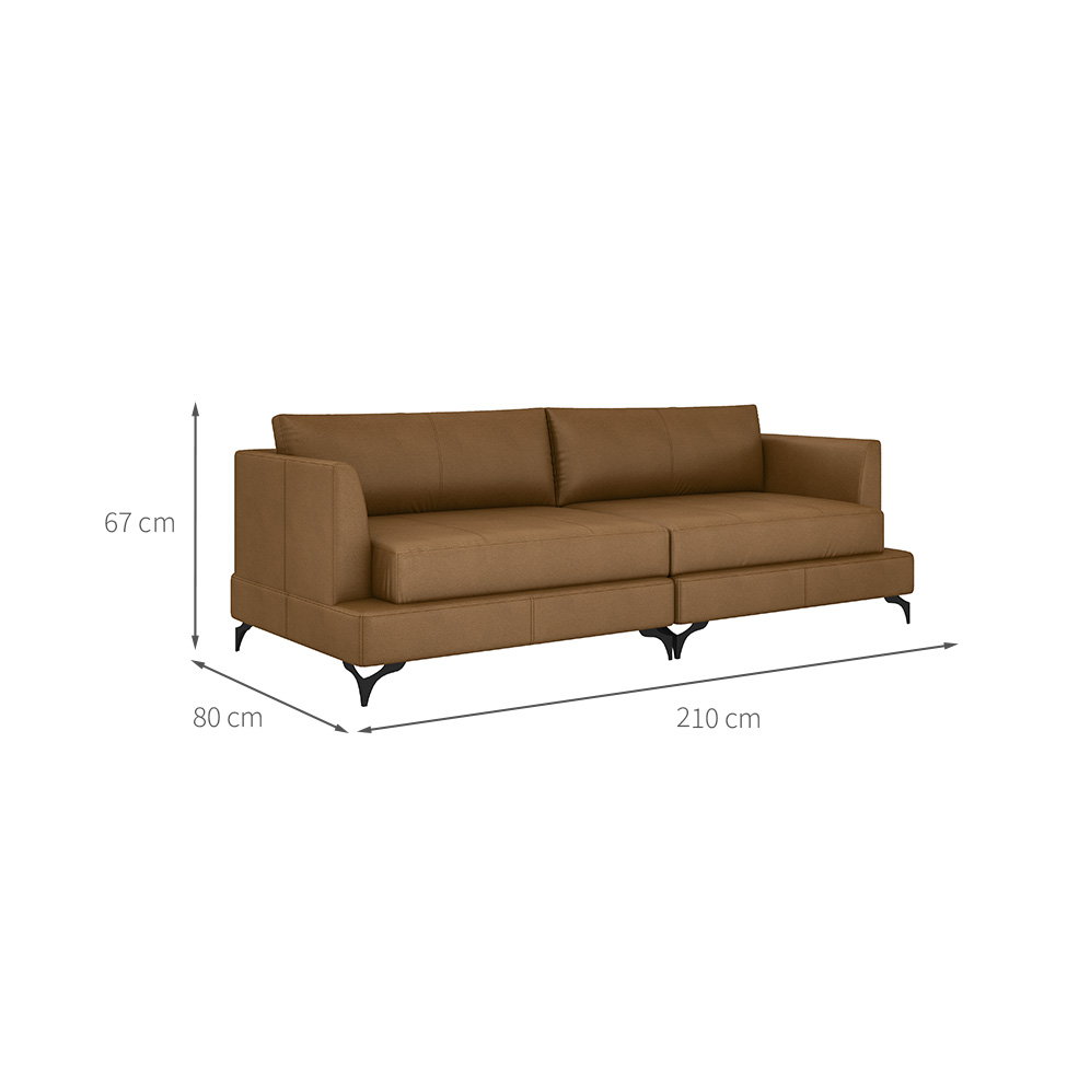Sofá 3 Lugares Dallas Couro Marrom 210 cm