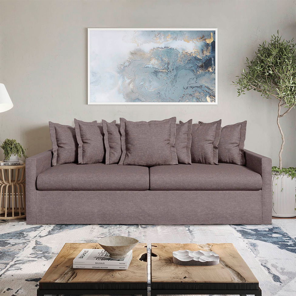 Sofá 3 Lugares Enseada com Capa Removível Linho Prata 220 cm