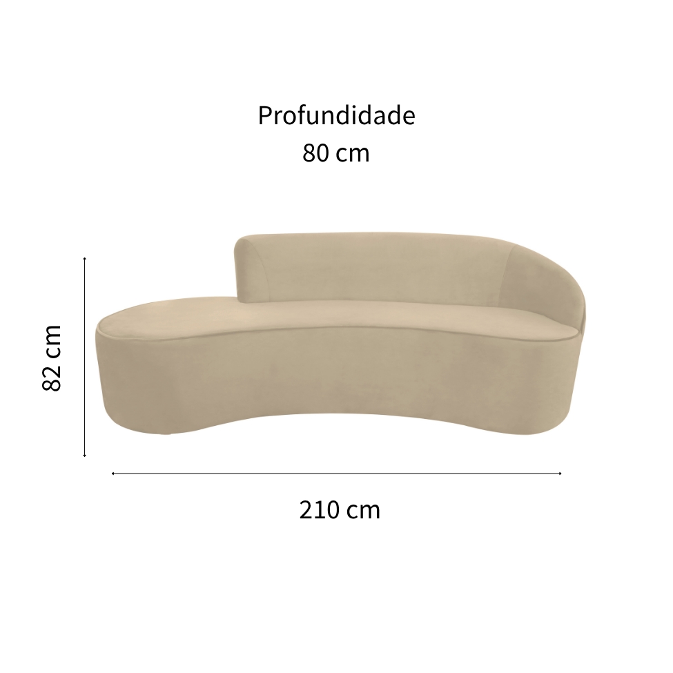 Sofá 3 Lugares Eron Direito Veludo Creme