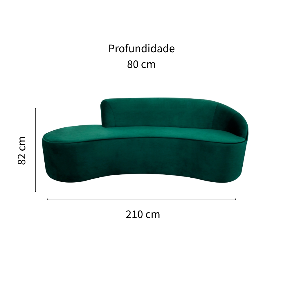 Sofá 3 Lugares Eron Direito Veludo Verde