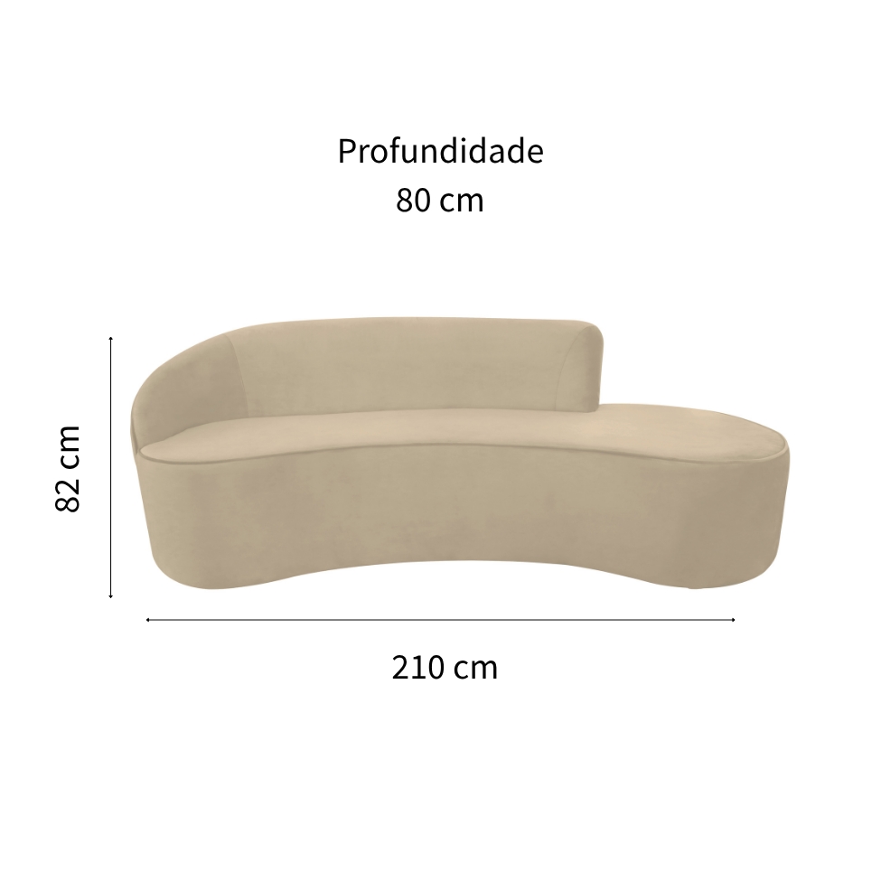 Sofá 3 Lugares Eron Esquerdo Veludo Creme