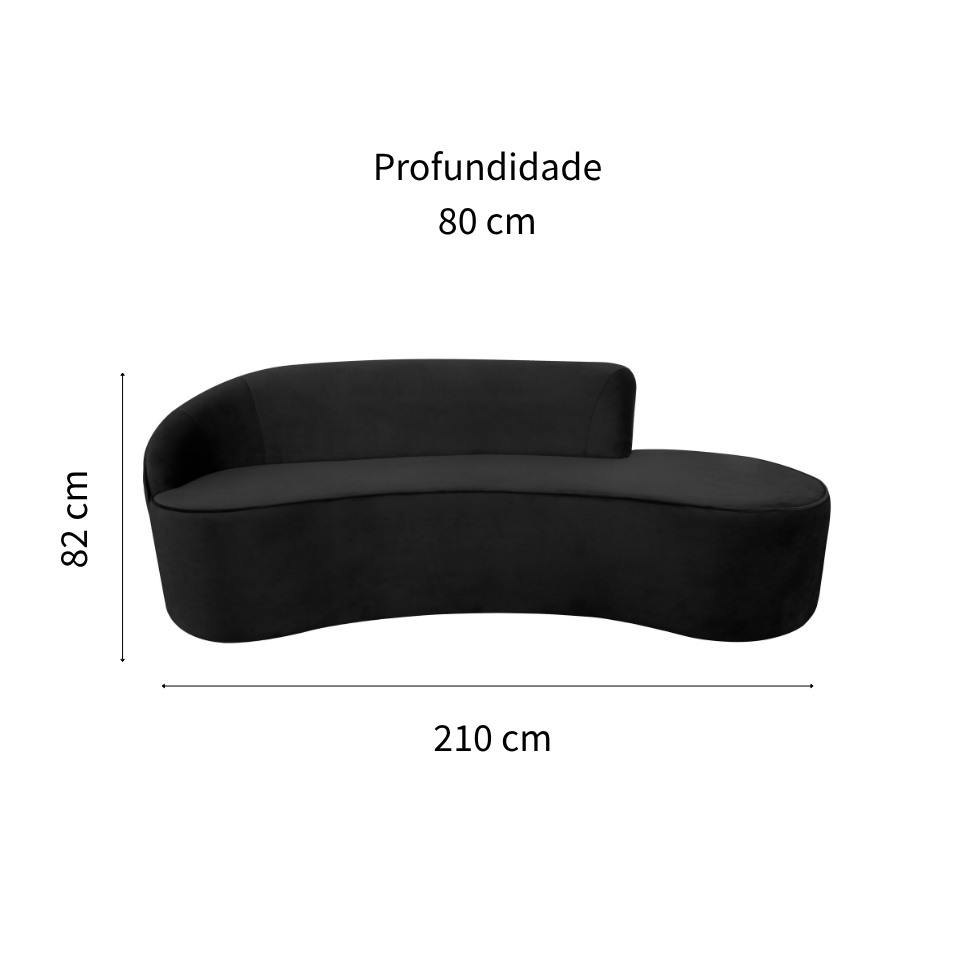 Sofá 3 Lugares Eron Esquerdo Veludo Preto