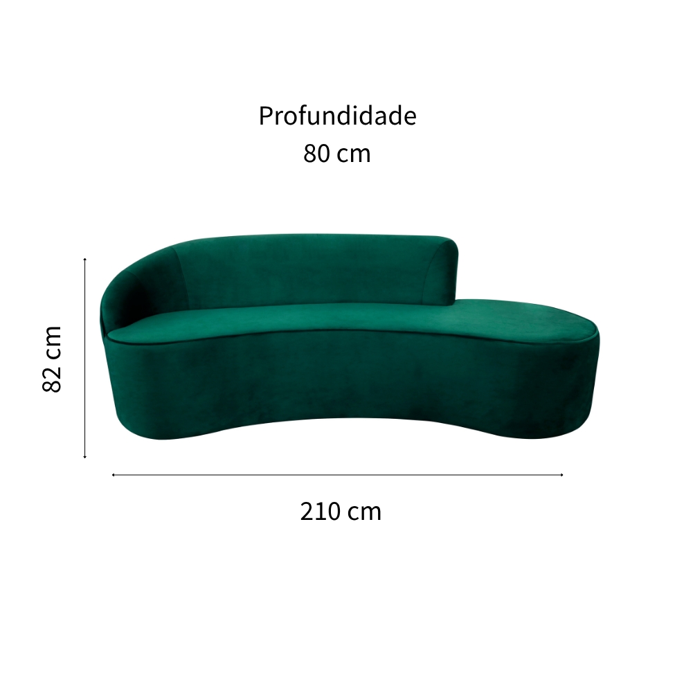 Sofá 3 Lugares Eron Esquerdo Veludo Verde