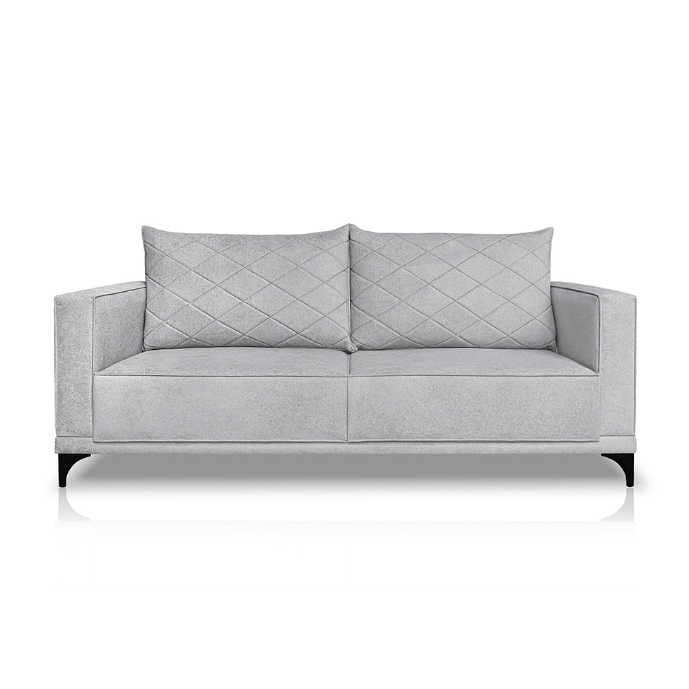 Sofá 3 Lugares Eros Linho Bouclê Cinza Claro 180 cm