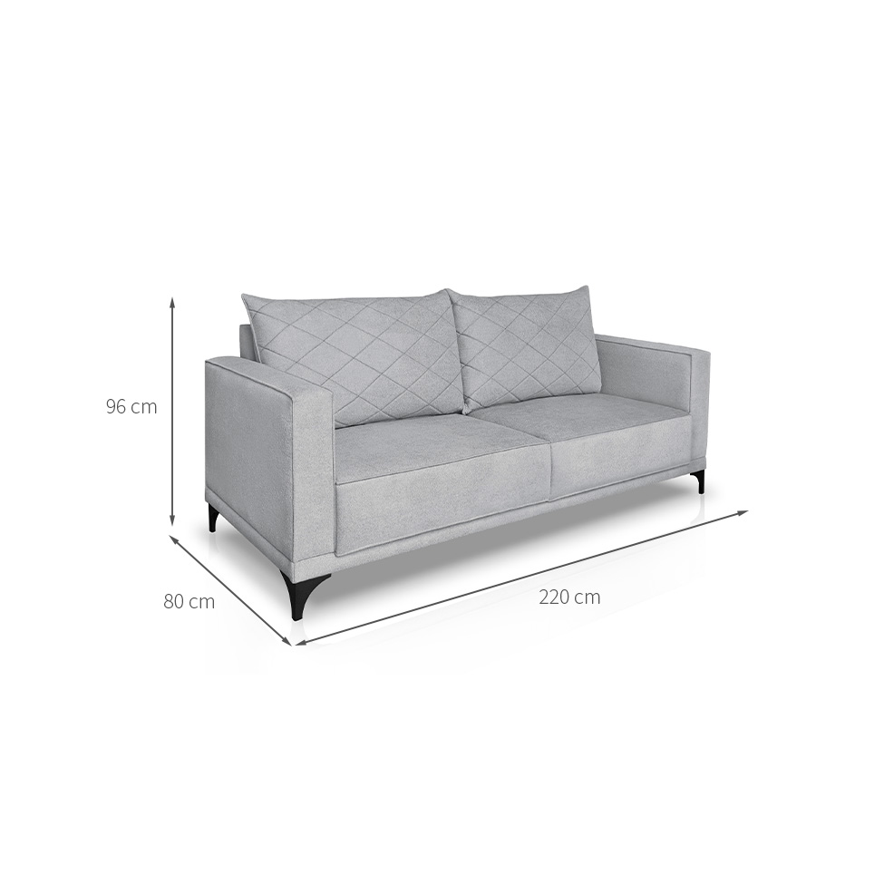 Sofá 3 Lugares Eros Linho Bouclê Cinza Claro 220 cm