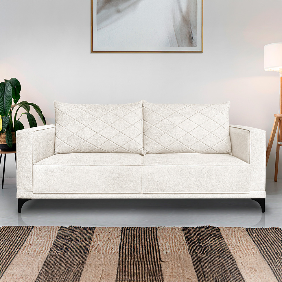 Sofá 3 Lugares Eros Linho Bouclê Off White 180 cm