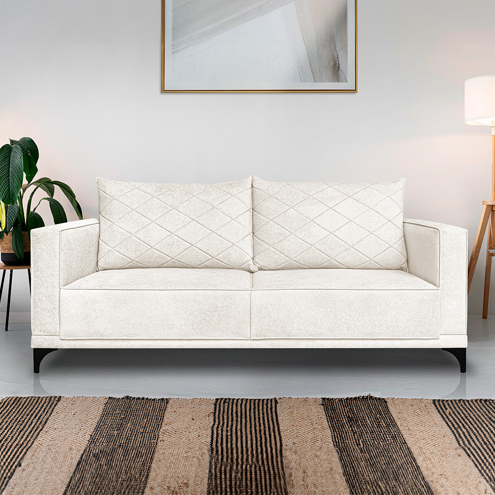 Sofá 3 Lugares Eros Linho Bouclê Off White 200 cm