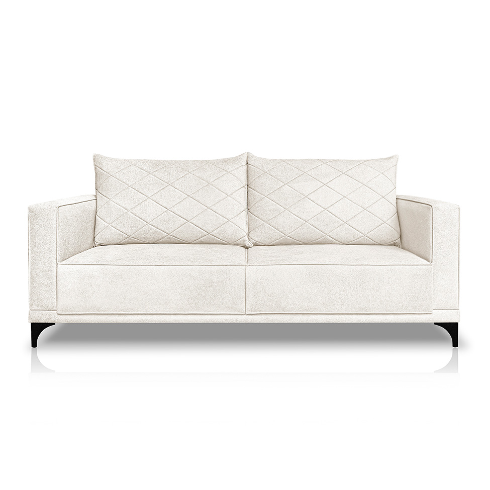 Sofá 3 Lugares Eros Linho Bouclê Off White 200 cm
