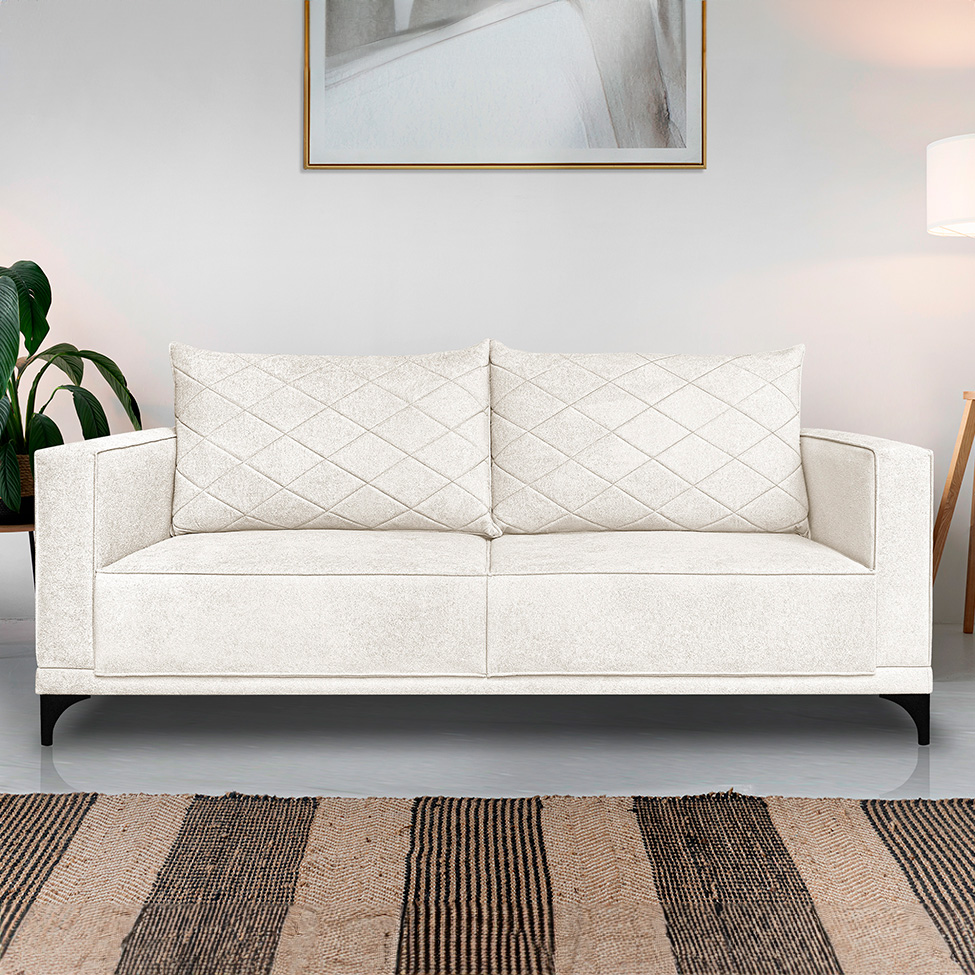Sofá 3 Lugares Eros Linho Bouclê Off White 220 cm