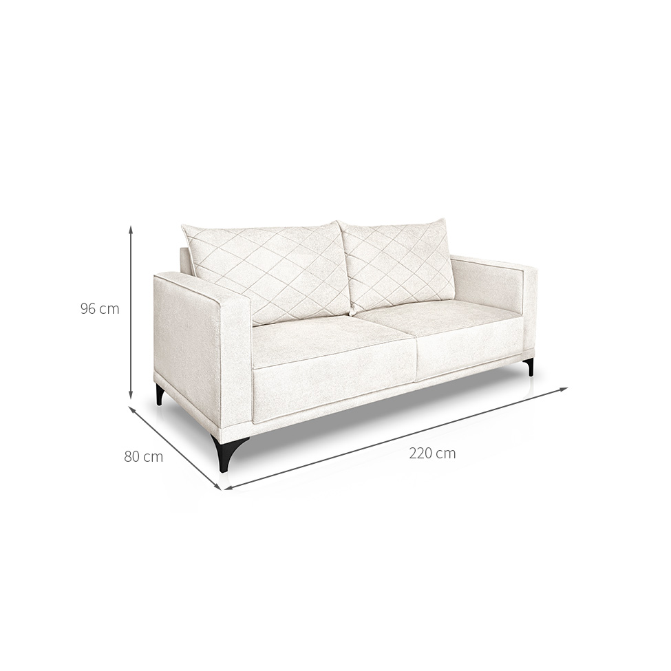 Sofá 3 Lugares Eros Linho Bouclê Off White 220 cm