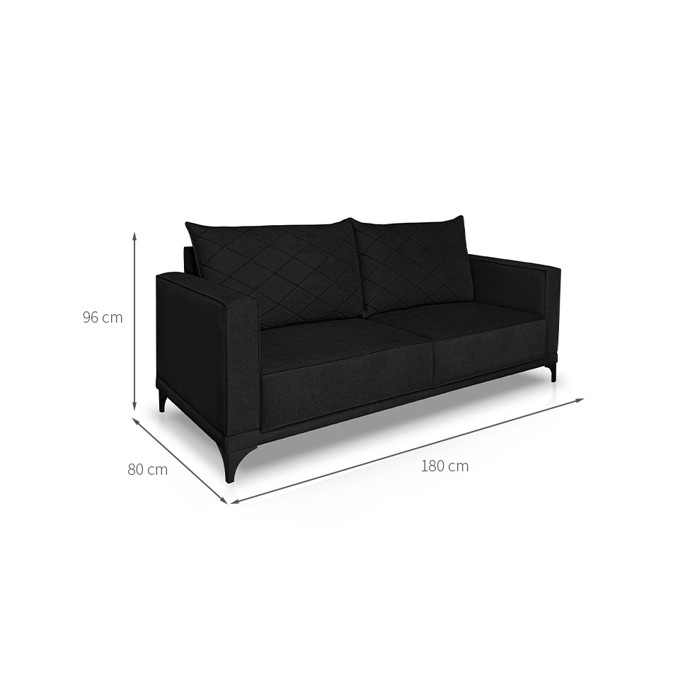 Sofá 3 Lugares Eros Linho Bouclê Preto 180 cm
