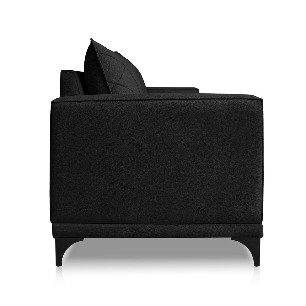 Sofá 3 Lugares Eros Linho Bouclê Preto 180 cm