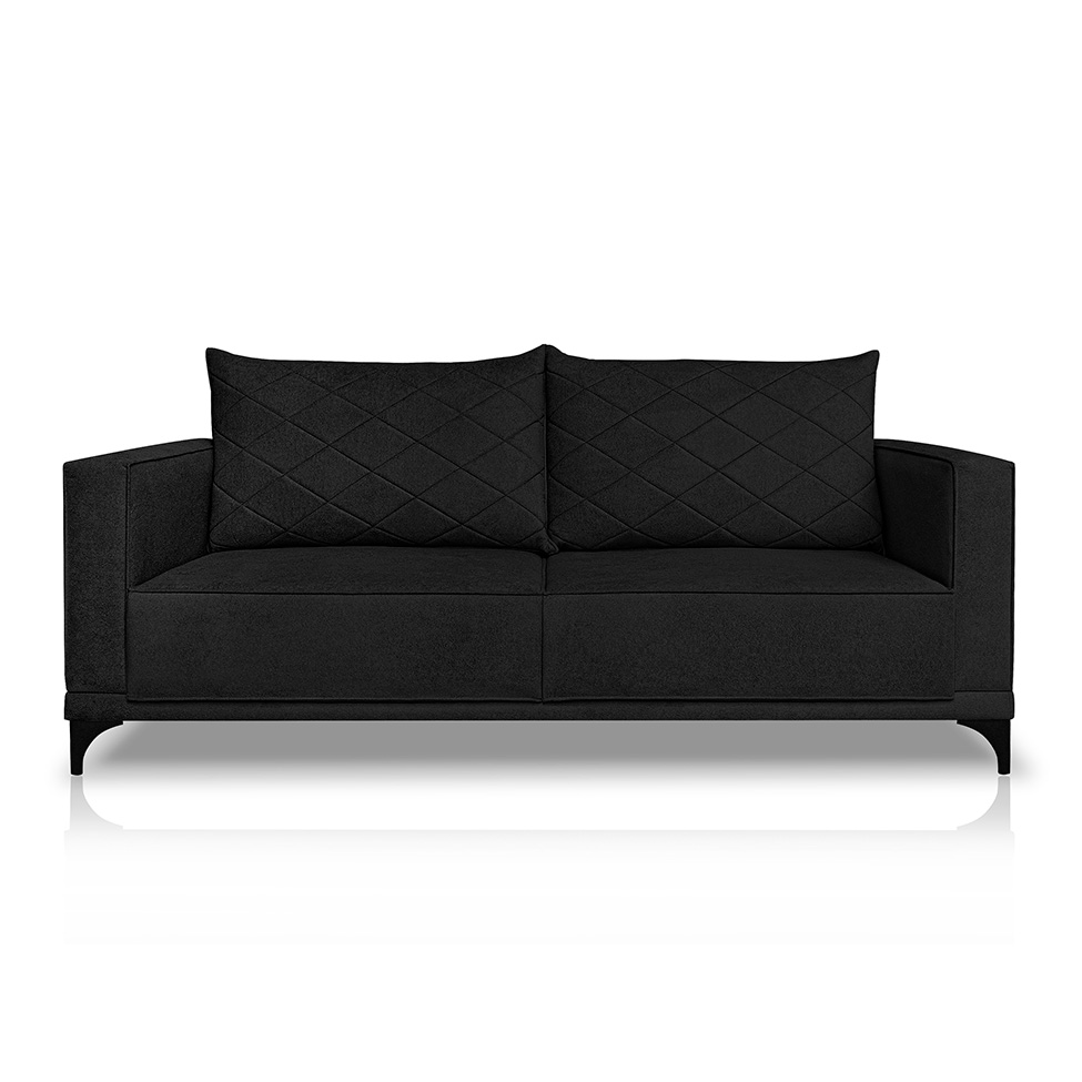 Sofá 3 Lugares Eros Linho Bouclê Preto 180 cm