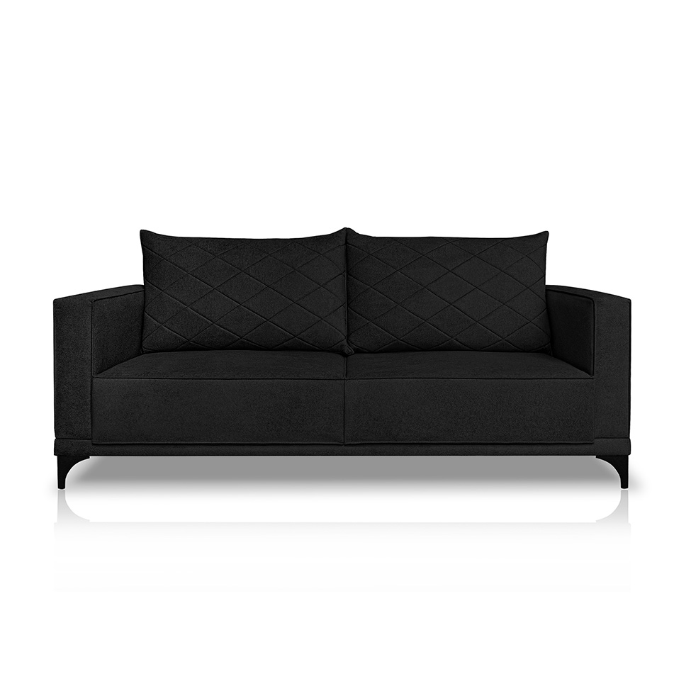 Sofá 3 Lugares Eros Linho Bouclê Preto 200 cm