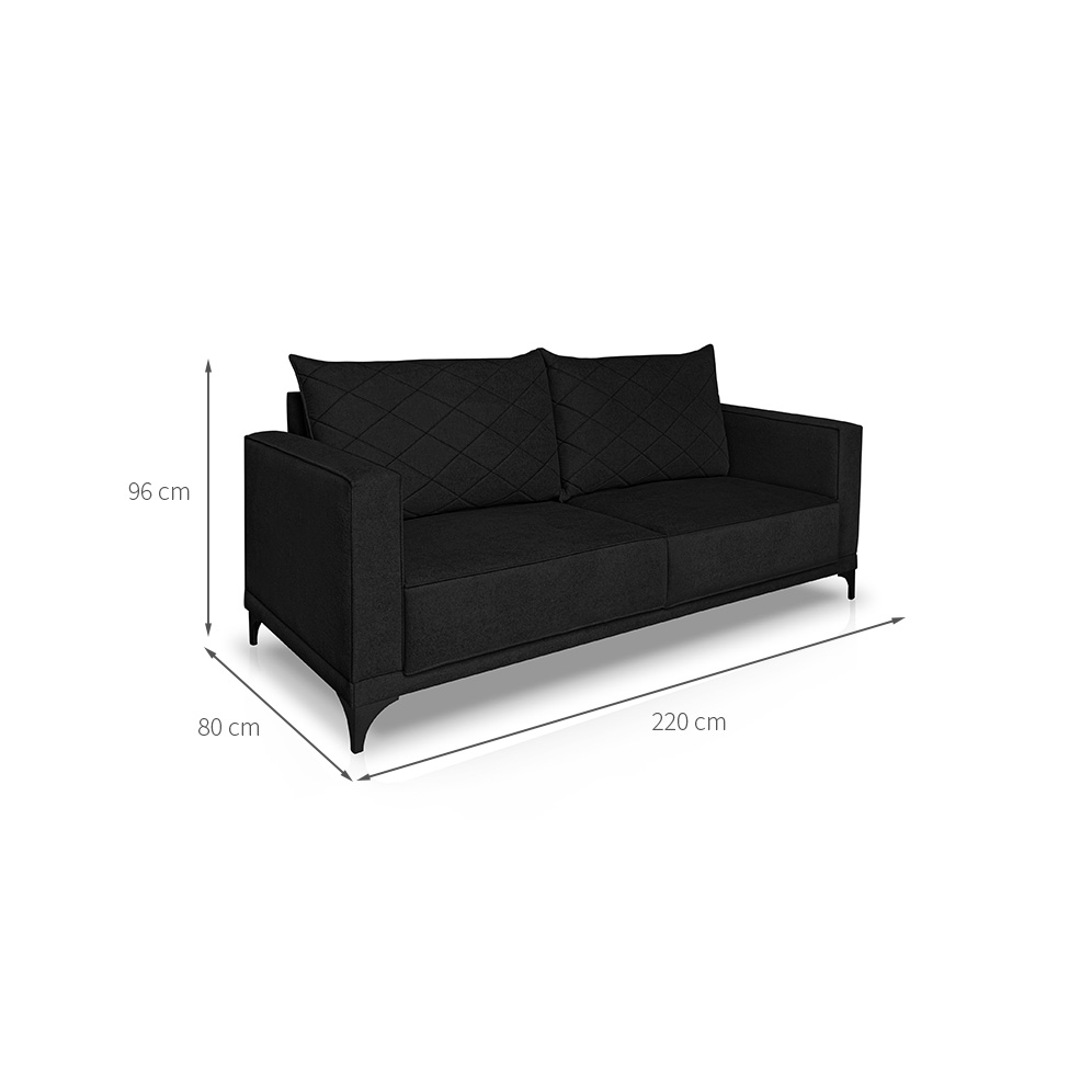 Sofá 3 Lugares Eros Linho Bouclê Preto 220 cm