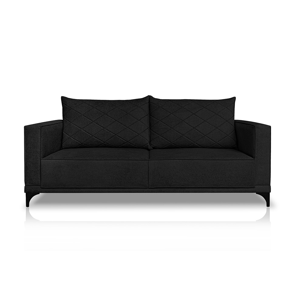 Sofá 3 Lugares Eros Linho Bouclê Preto 220 cm