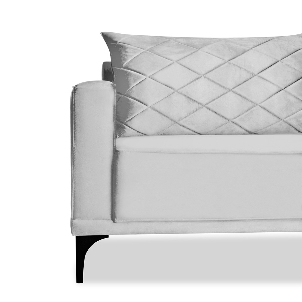 Sofá 3 Lugares Eros Veludo Prata 180 cm