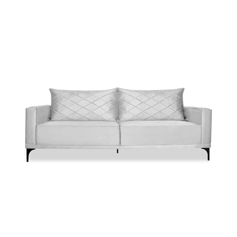 Sofá 3 Lugares Eros Veludo Prata 180 cm