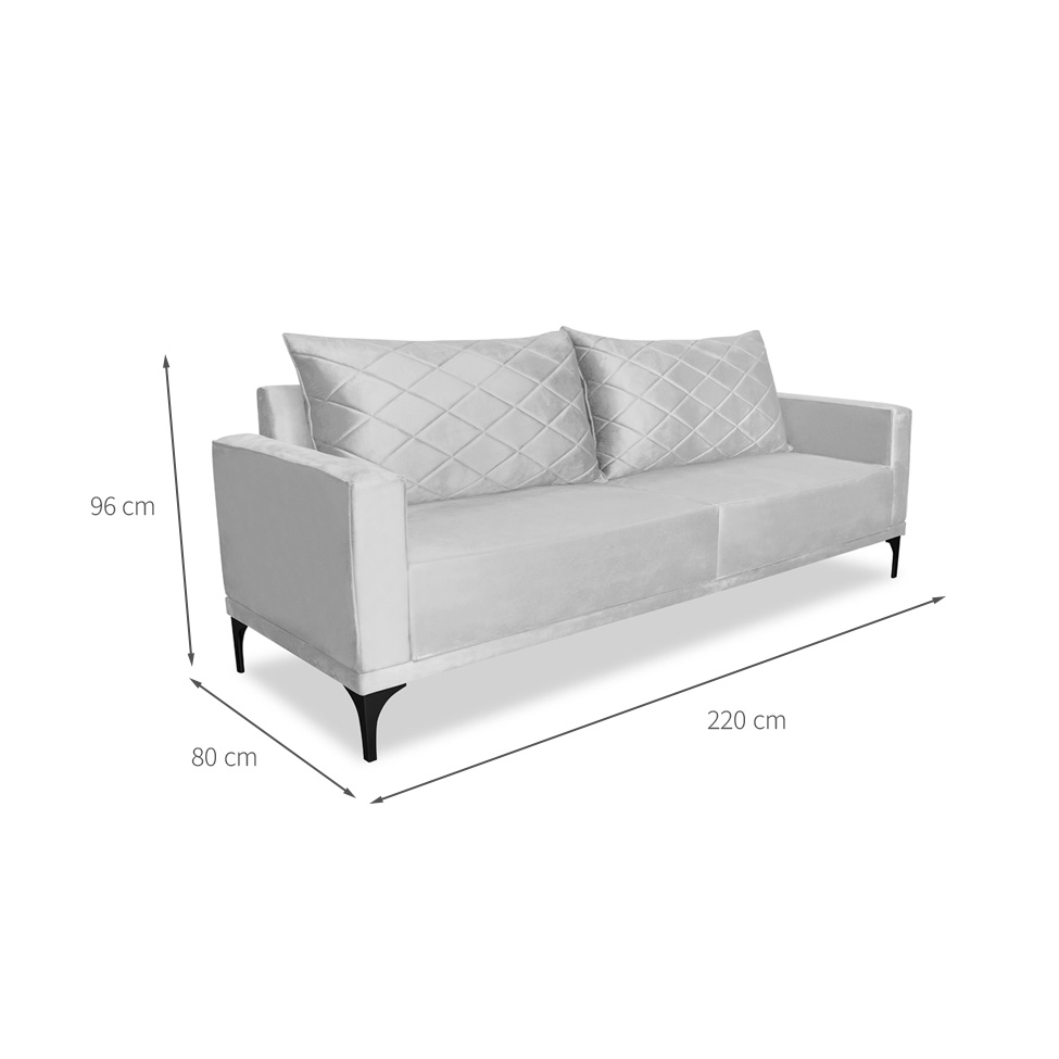 Sofá 3 Lugares Eros Veludo Prata 220 cm