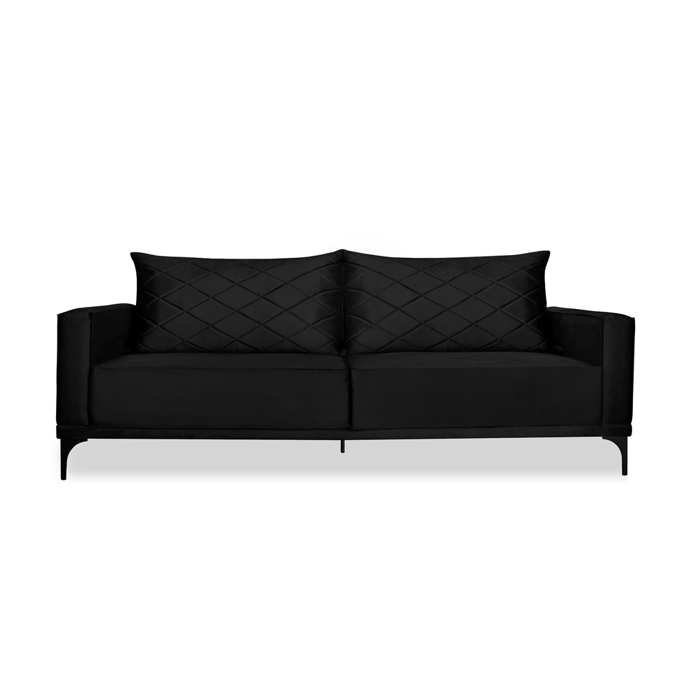 Sofá 3 Lugares Eros Veludo Preto 180 cm