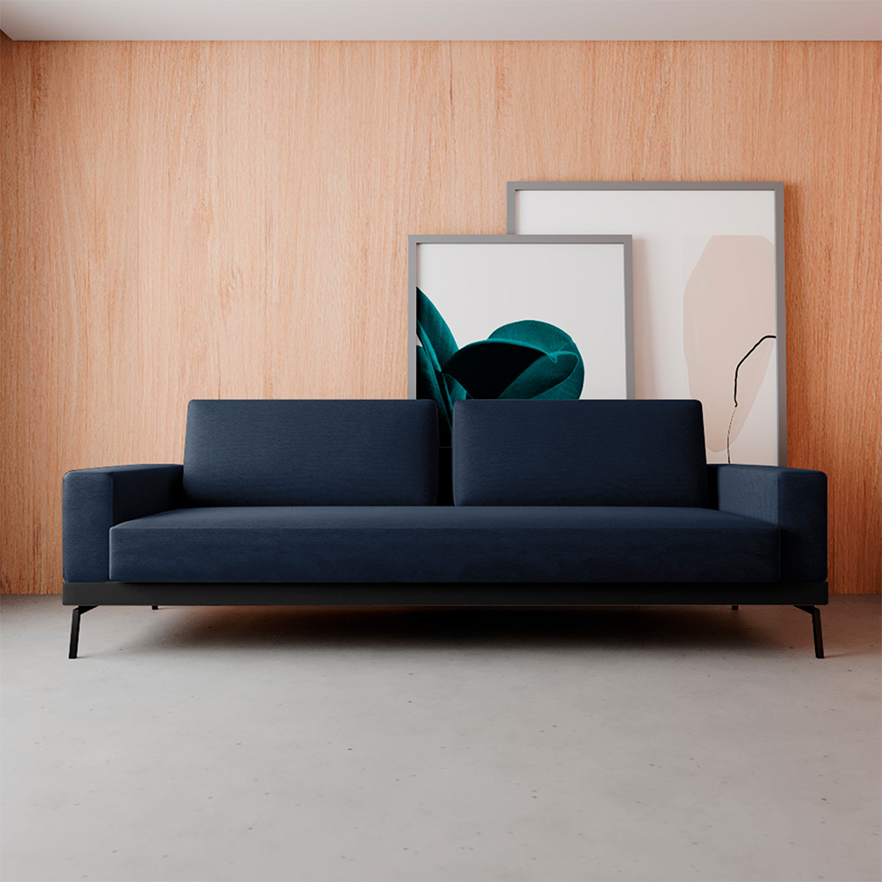 Sofá 3 Lugares Franccesco Linho Azul 210 cm