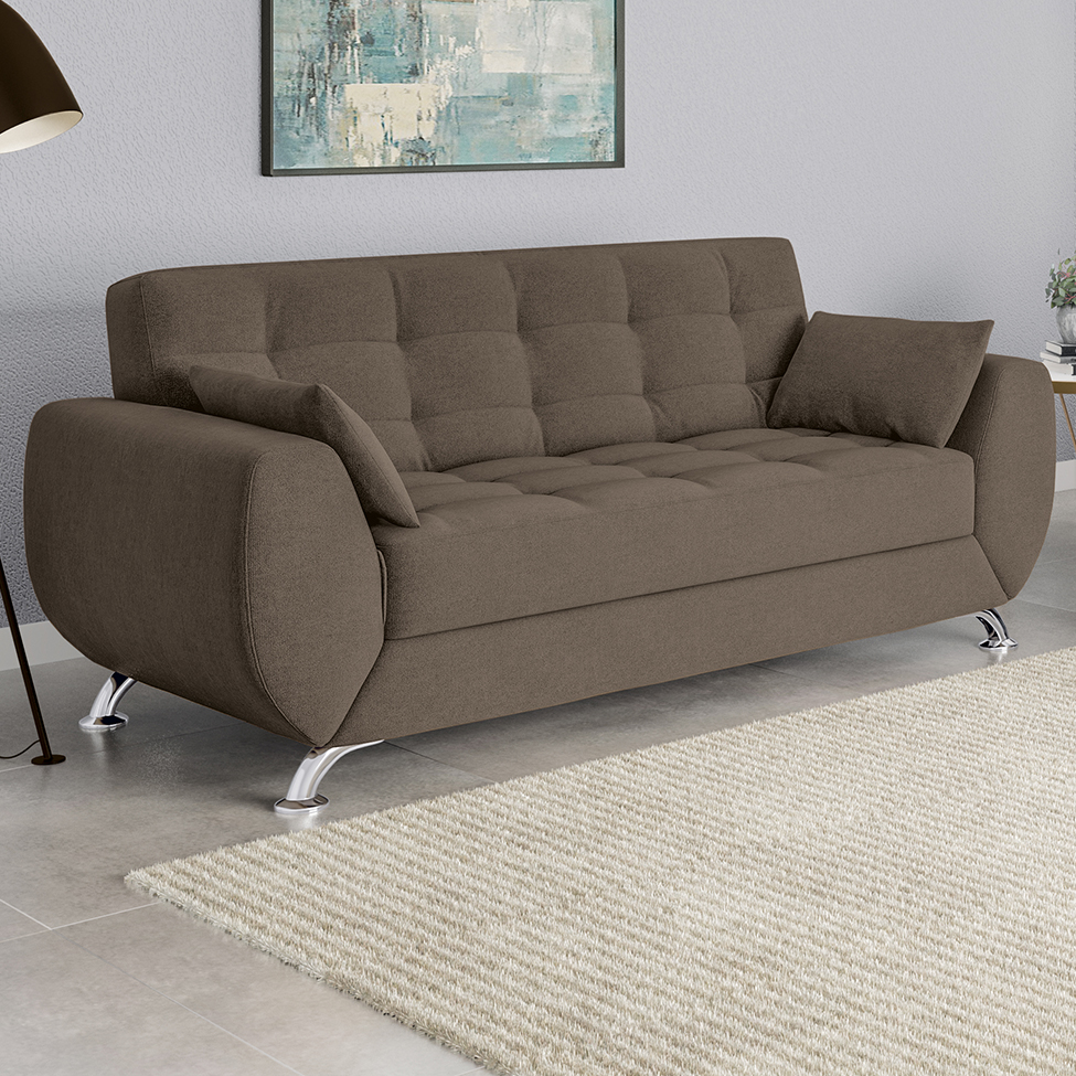 Sofá 3 Lugares Larissa Suede Castanho