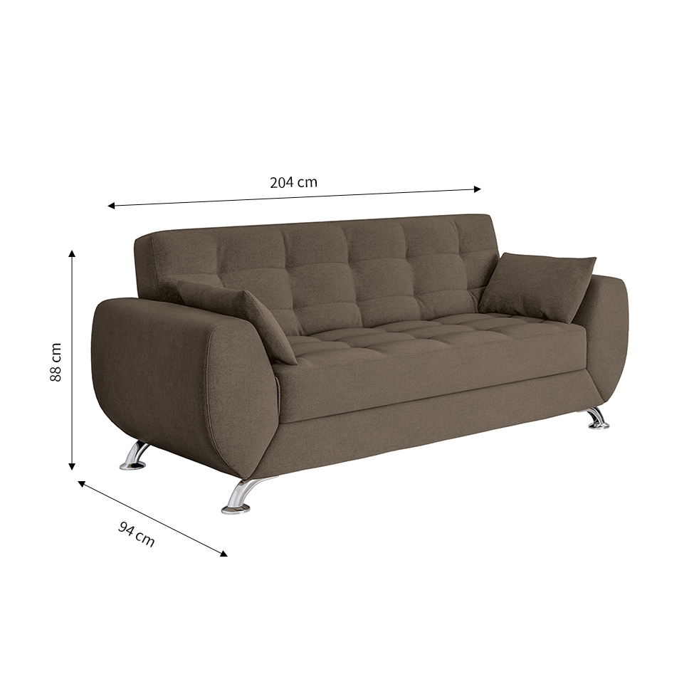 Sofá 3 Lugares Larissa Suede Castanho
