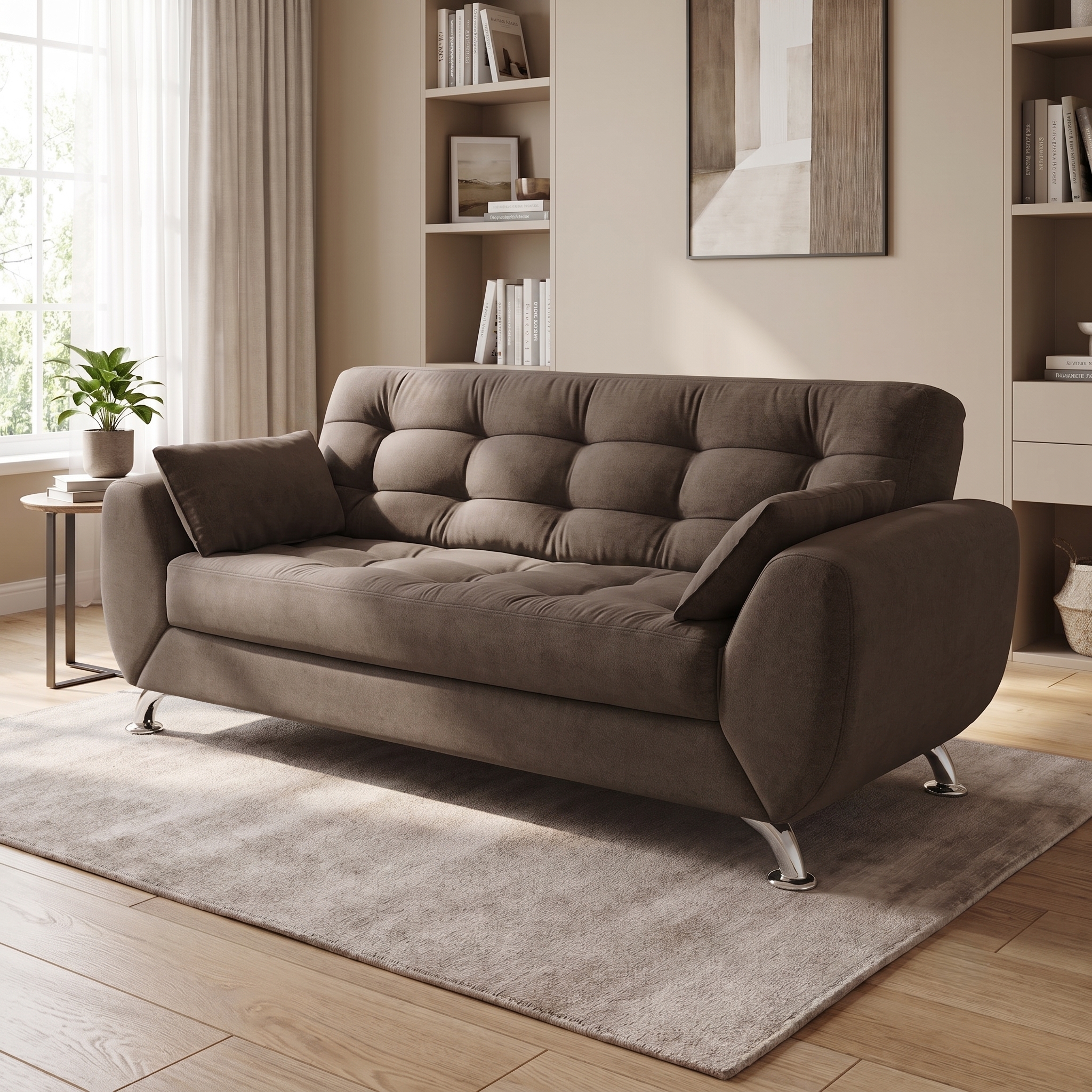Sofá 3 Lugares Larissa Suede Castanho