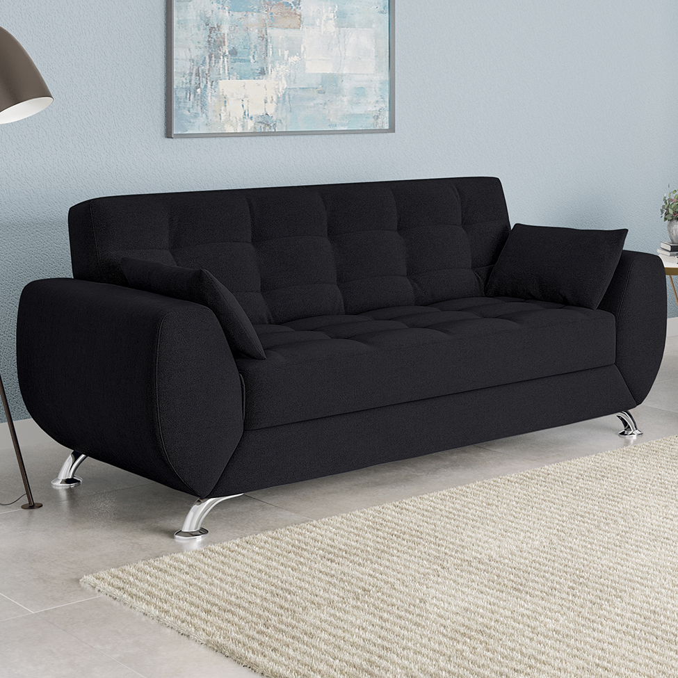 Sofá 3 Lugares Larissa Suede Preto