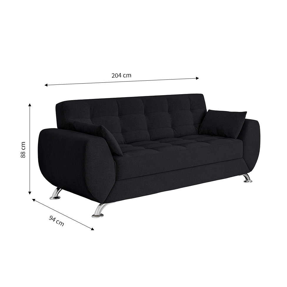 Sofá 3 Lugares Larissa Suede Preto