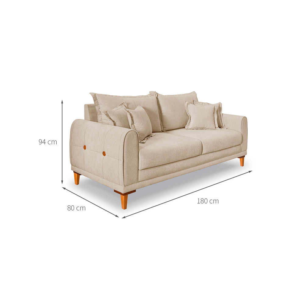 Sofá 3 Lugares Lisboa Bouclé Bege 180 cm