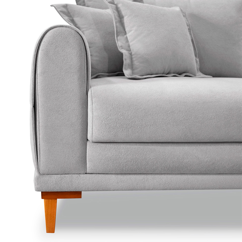 Sofá 3 Lugares Lisboa Bouclé Cinza 180 cm