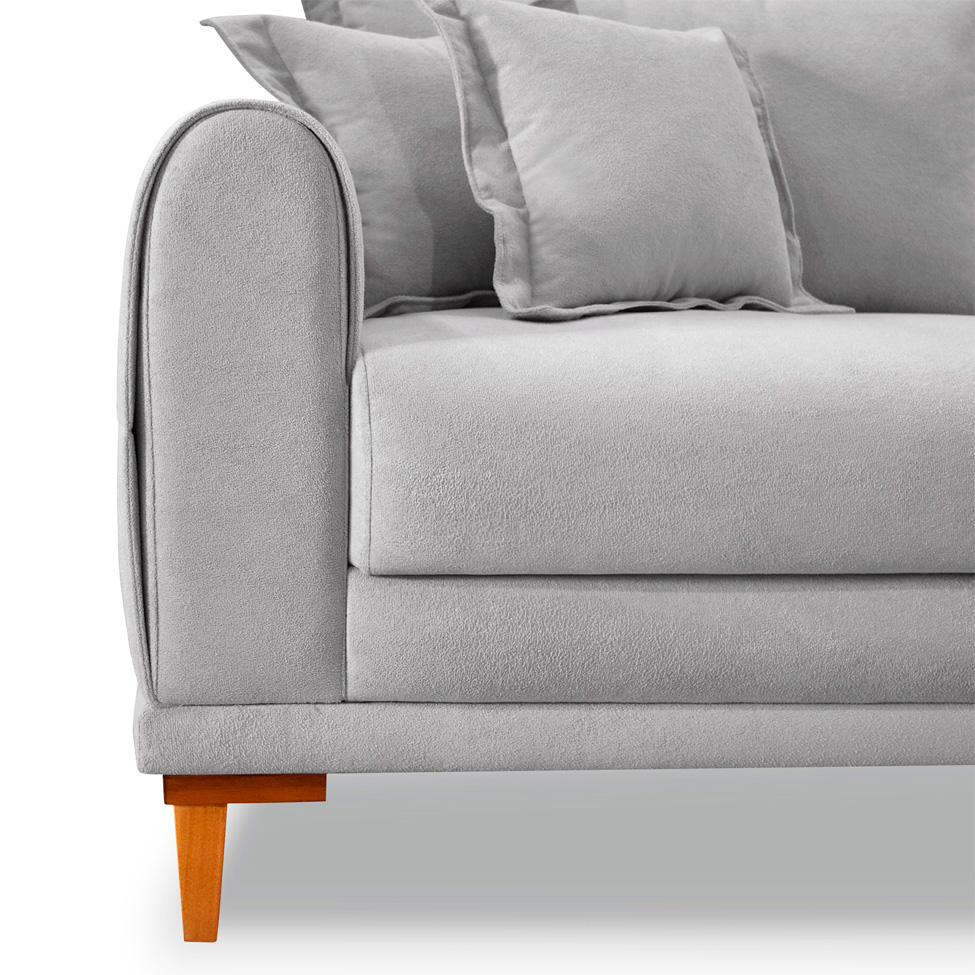 Sofá 3 Lugares Lisboa Bouclé Cinza 200 cm