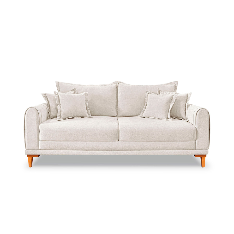 Sofá 3 Lugares Lisboa Bouclé Off White 180 cm