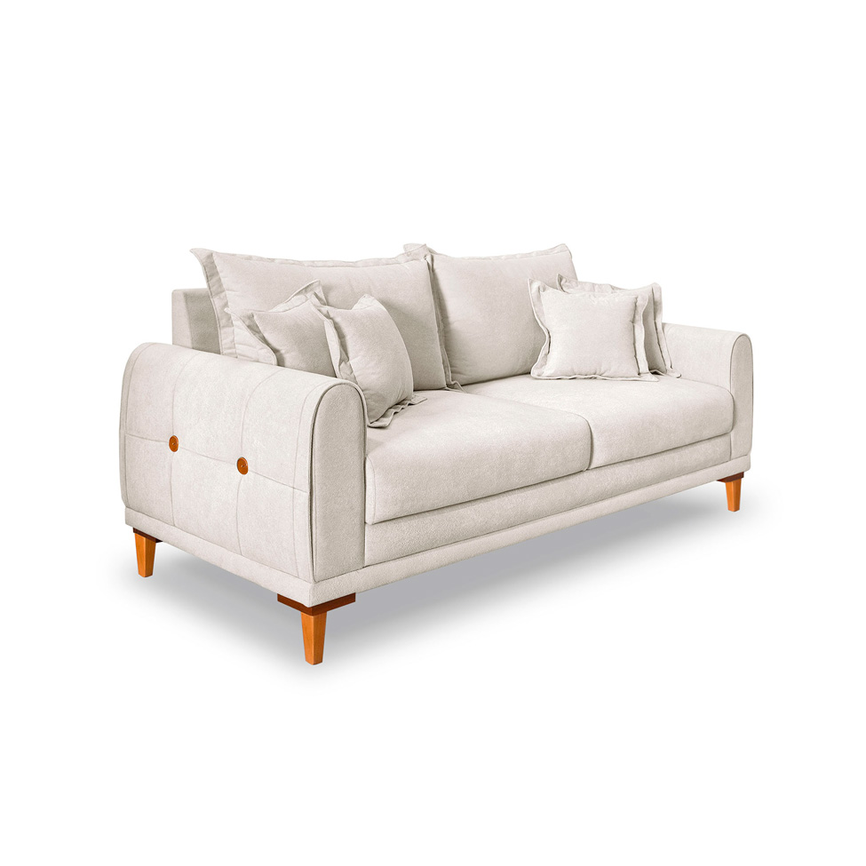 Sofá 3 Lugares Lisboa Bouclé Off White 200 cm
