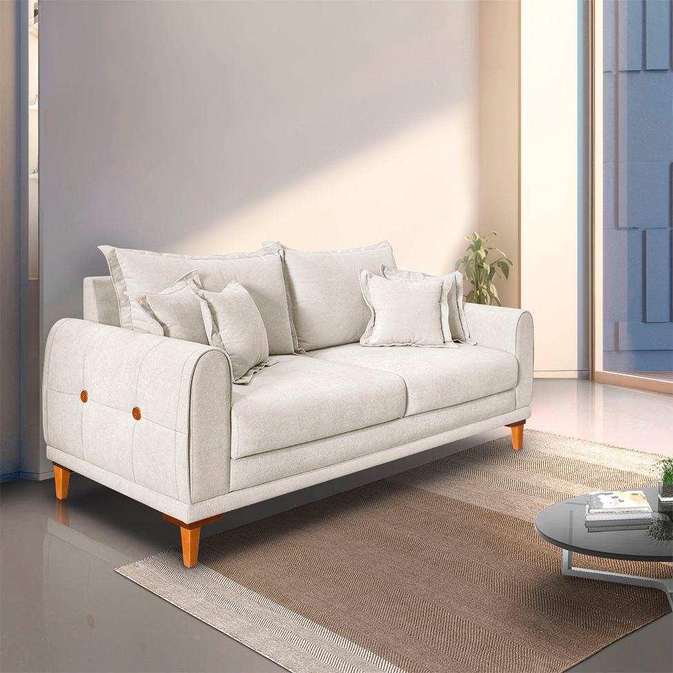 Sofá 3 Lugares Lisboa Bouclé Off White 200 cm