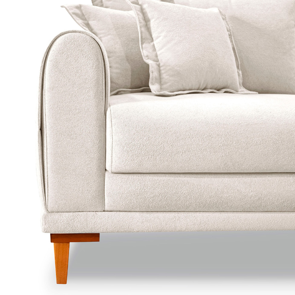 Sofá 3 Lugares Lisboa Bouclé Off White 200 cm
