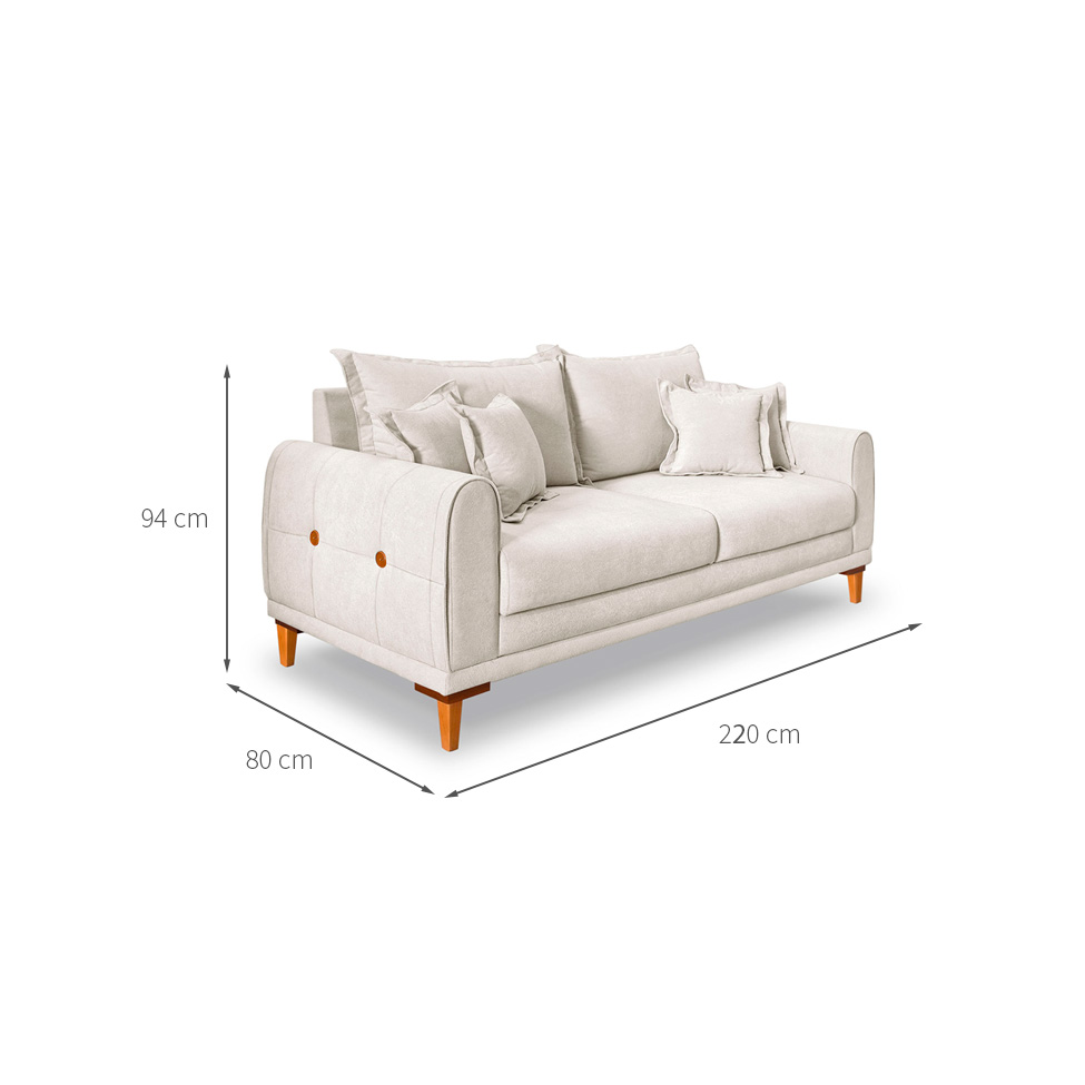 Sofá 3 Lugares Lisboa Bouclé Off White 220 cm