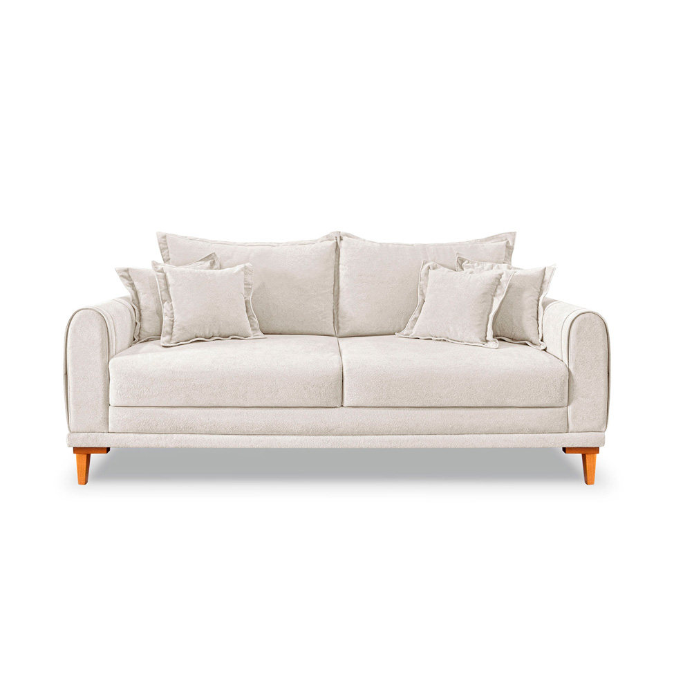 Sofá 3 Lugares Lisboa Bouclé Off White 220 cm