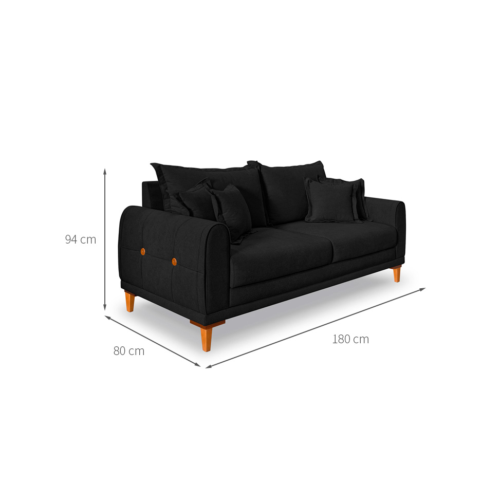Sofá 3 Lugares Lisboa Bouclé Preto 180 cm