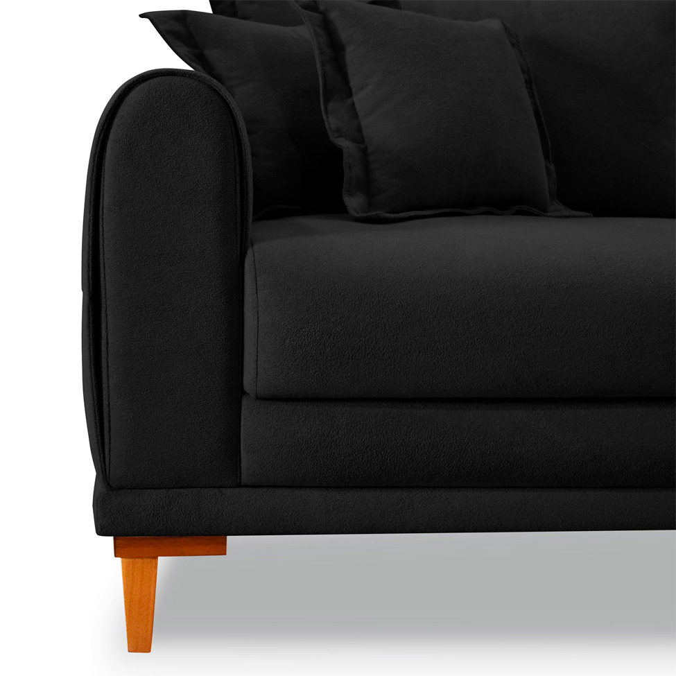 Sofá 3 Lugares Lisboa Bouclé Preto 180 cm
