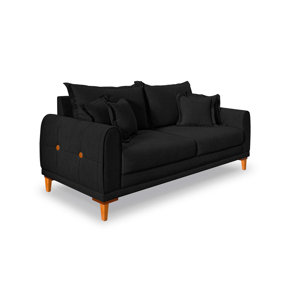 Sofá 3 Lugares Lisboa Bouclé Preto 200 cm