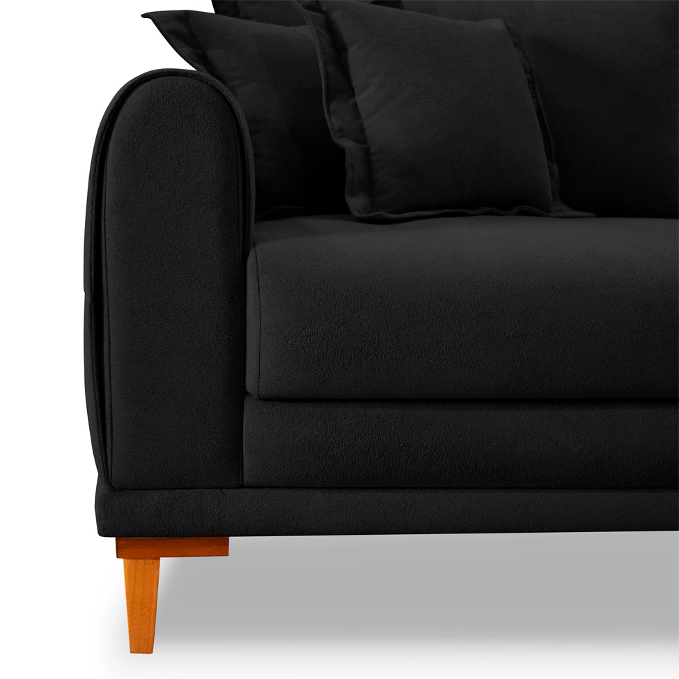 Sofá 3 Lugares Lisboa Bouclé Preto 200 cm