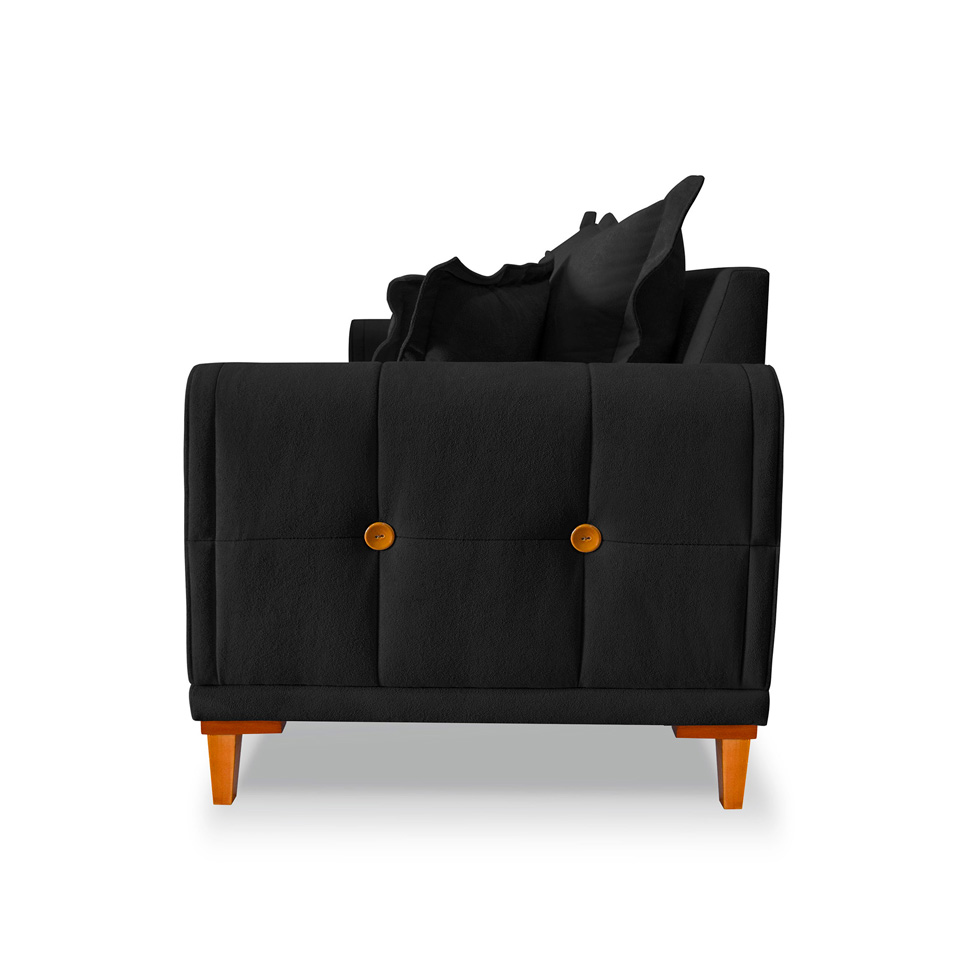 Sofá 3 Lugares Lisboa Bouclé Preto 200 cm