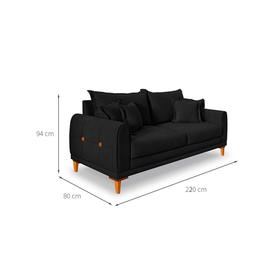 Sofá 3 Lugares Lisboa Bouclé Preto 220 cm