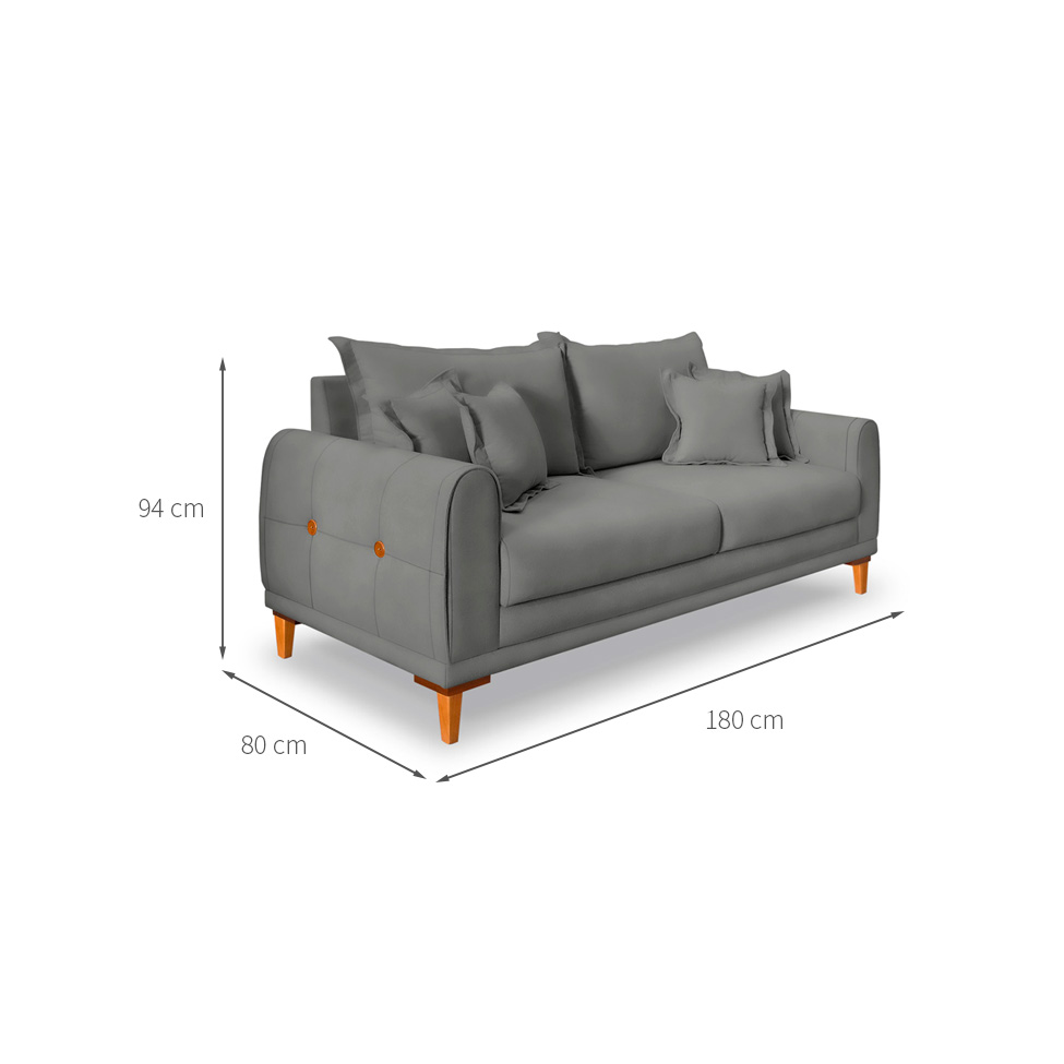 Sofá 3 Lugares Lisboa Veludo Cinza Chumbo 180 cm