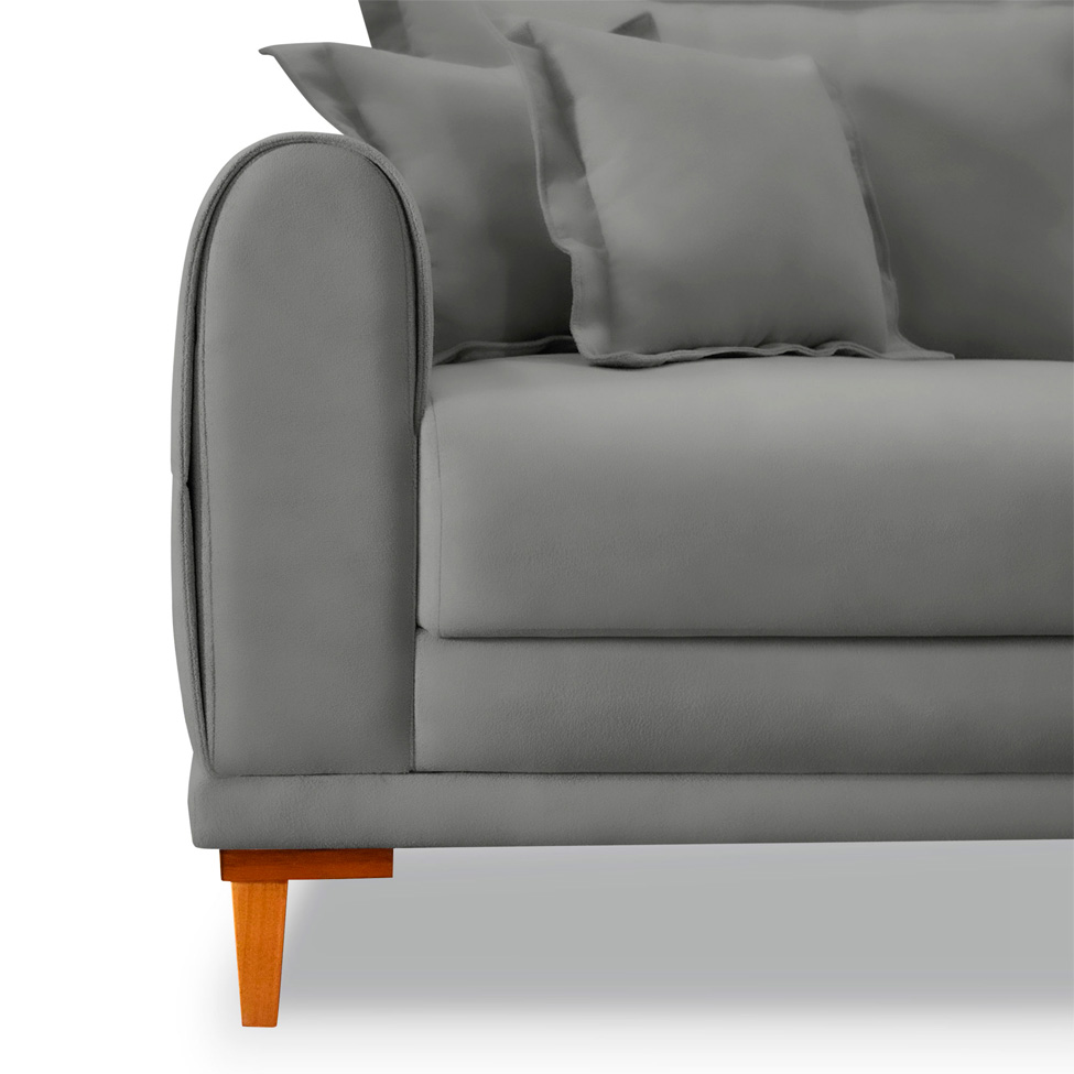 Sofá 3 Lugares Lisboa Veludo Cinza Chumbo 180 cm
