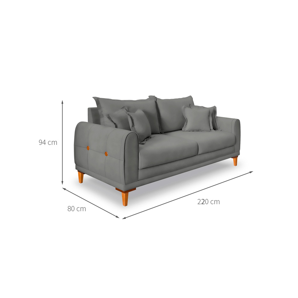 Sofá 3 Lugares Lisboa Veludo Cinza Chumbo 220 cm