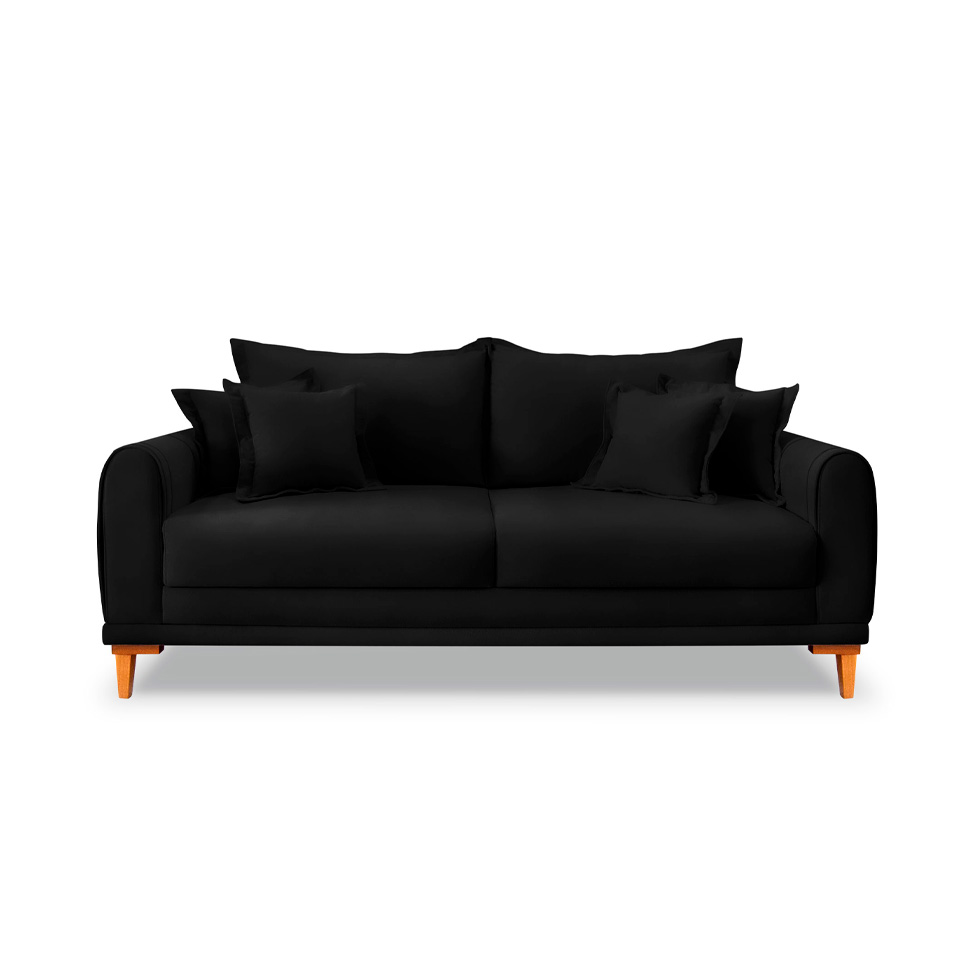 Sofá 3 Lugares Lisboa Veludo Preto 180 cm