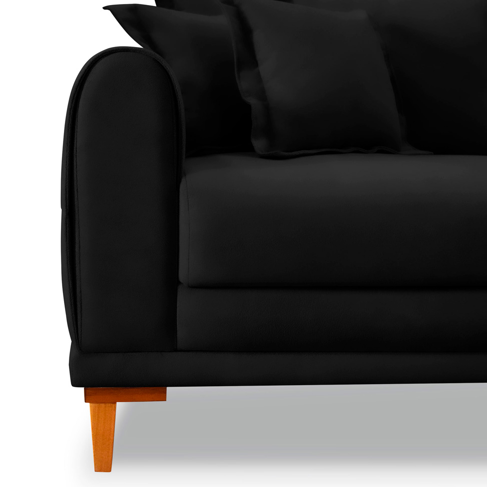 Sofá 3 Lugares Lisboa Veludo Preto 220 cm